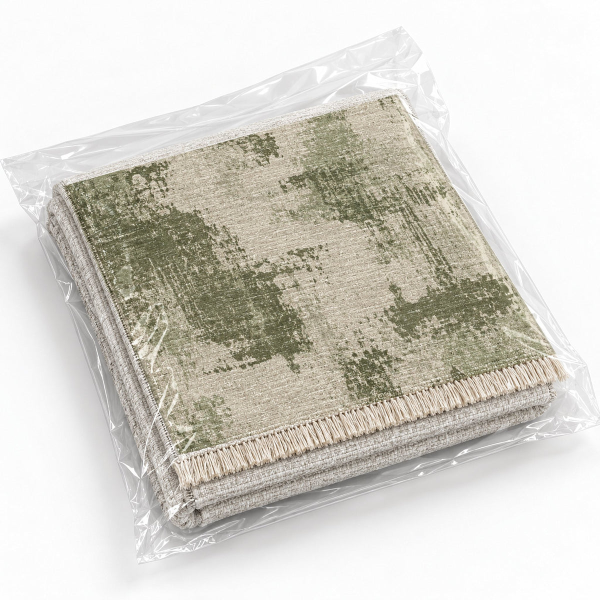 Patina Field Ivory & Sage washable rug rolled and packaged