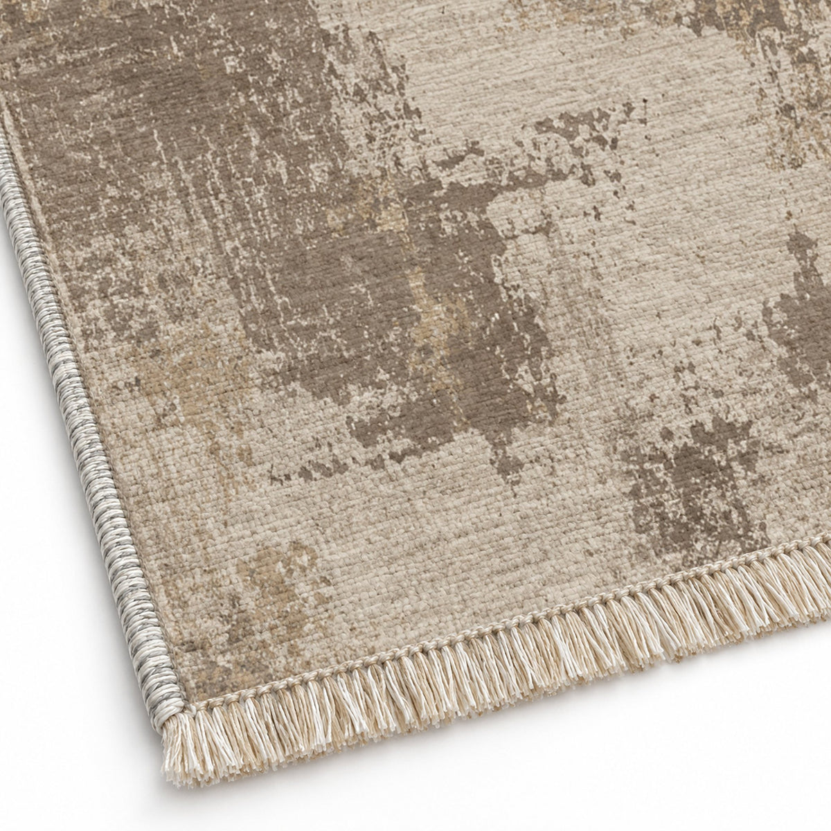 Patina Field Ivory & Taupe washable rug close-up of the printed chenille