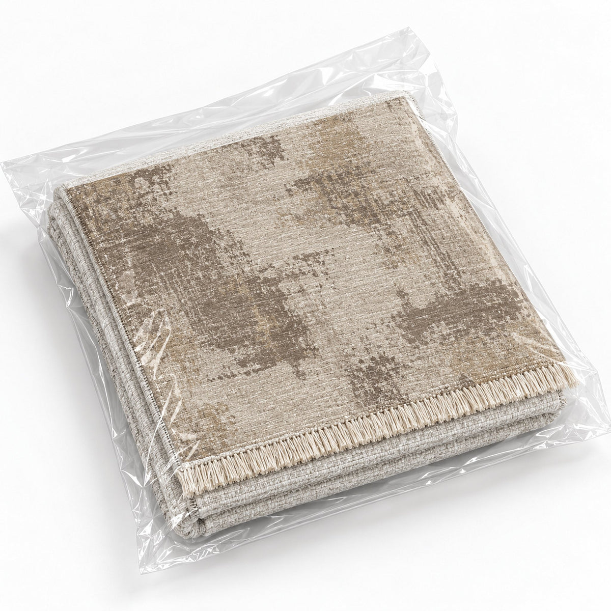 Patina Field Ivory & Taupe washable rug rolled and packaged