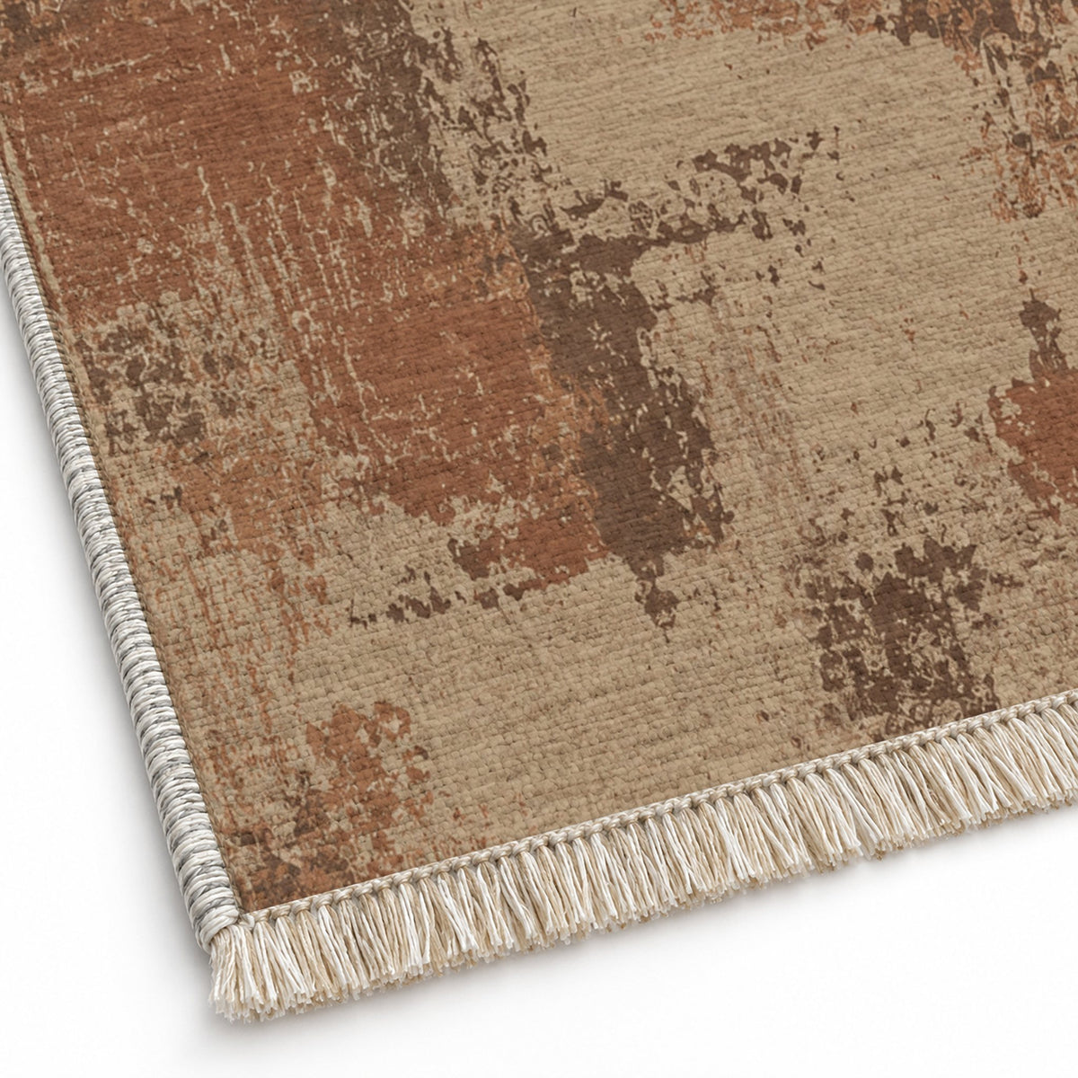 Patina Field Sand & Terracotta washable rug close-up of the printed chenille
