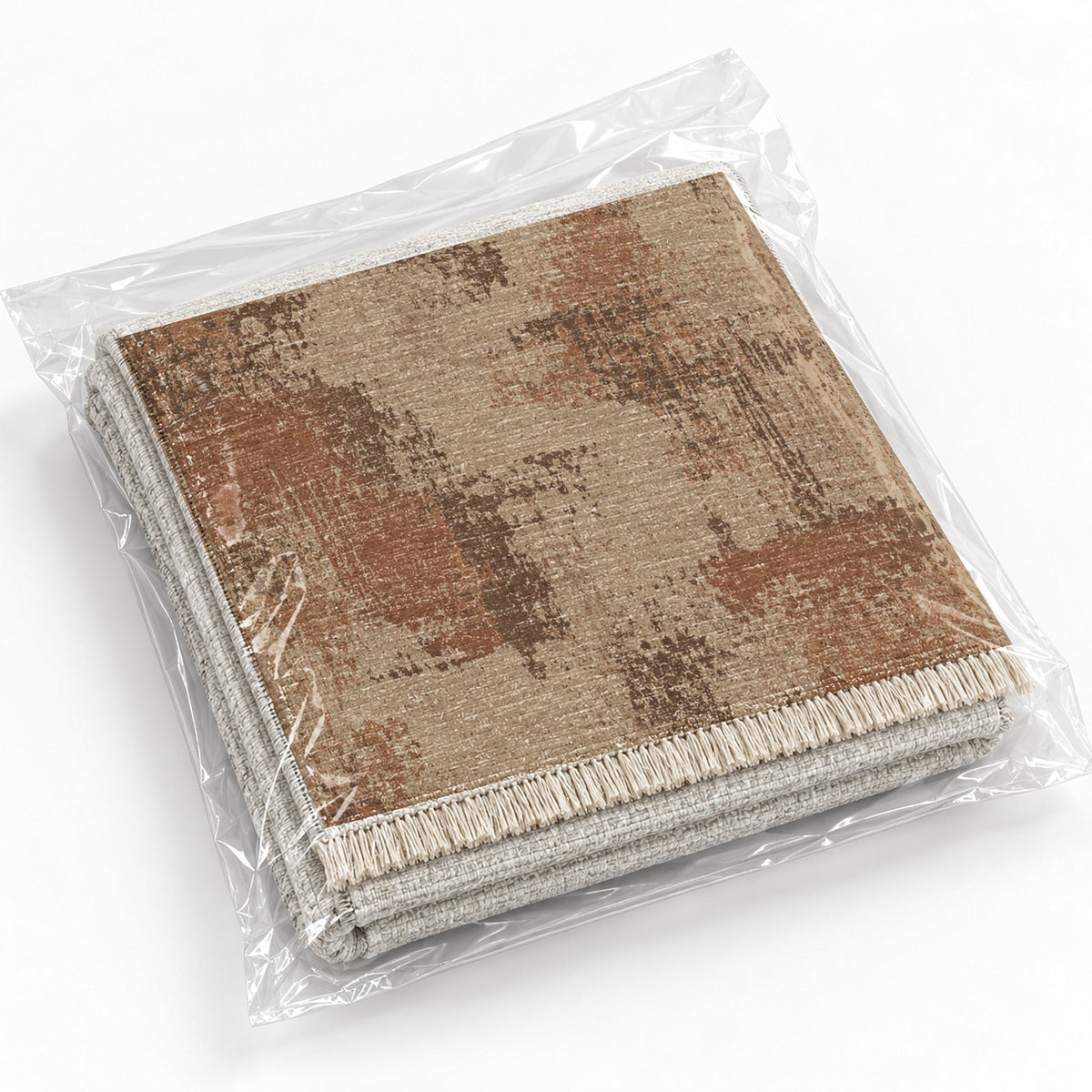Patina Field Sand & Terracotta washable rug rolled and packaged