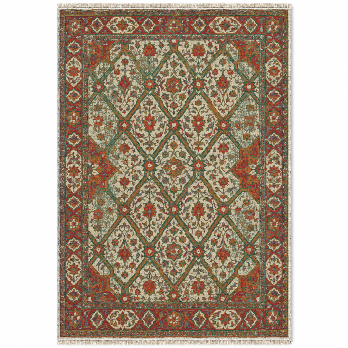 Patio Diamonds Emerald & Terracotta washable rug top view
