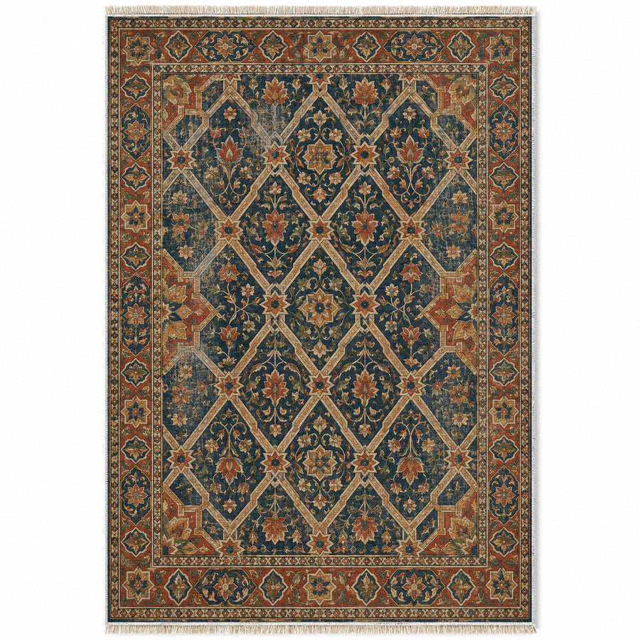 Patio Diamonds Indigo & Rust Moorish Washable Rug