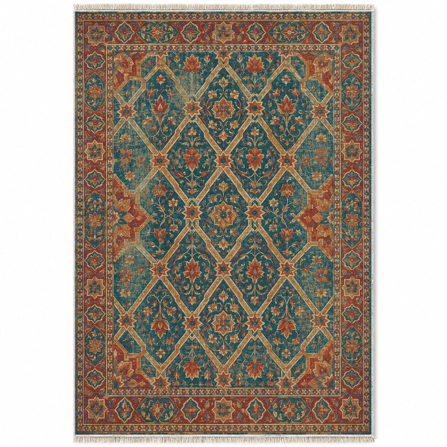 Patio Diamonds Peacock & Ochre Moorish Washable Rug