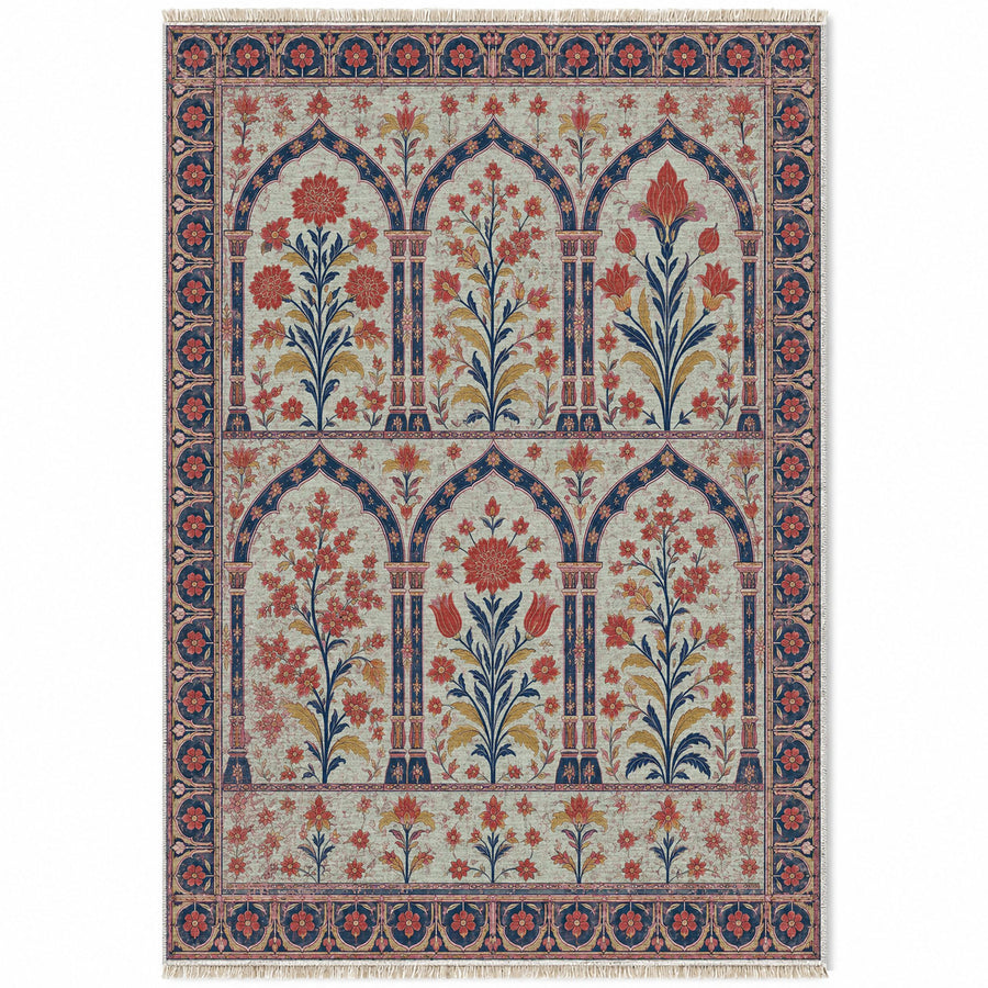 Pavilion Windows Glacier, Ink & Vermilion Distressed Washable Rug