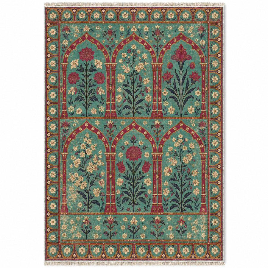 Pavilion Windows Lagoon & Berry Distressed Washable Rug