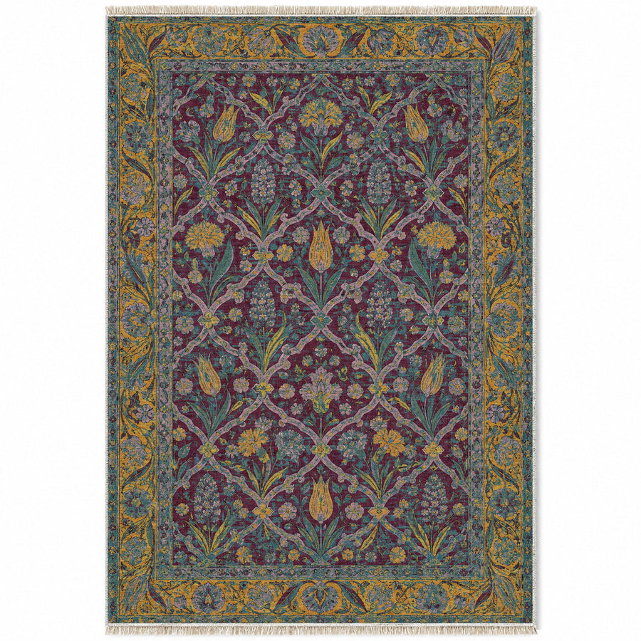 Pearl Door Burgundy & Teal Ottoman Washable Rug