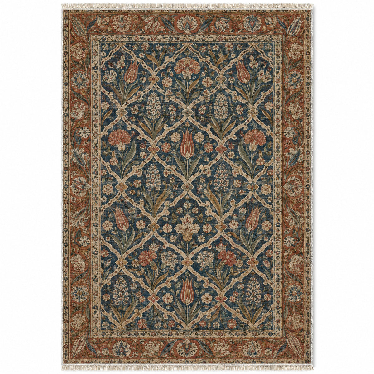 Pearl Door Indigo & Rust washable rug top view