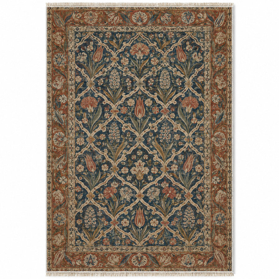 Pearl Door Indigo & Rust Ottoman Washable Rug