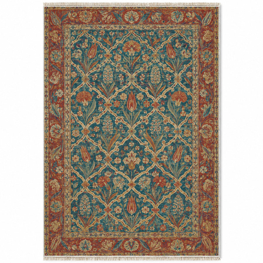 Pearl Door Peacock & Ochre Ottoman Washable Rug