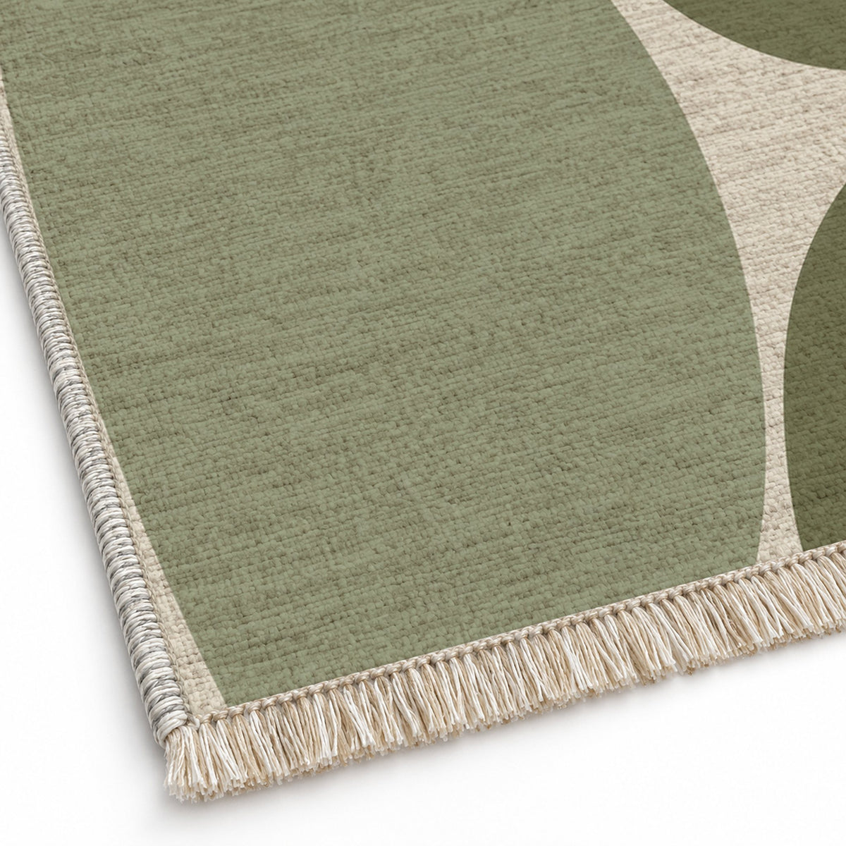 Pebble Forms Ivory & Sage washable rug close-up of the printed chenille