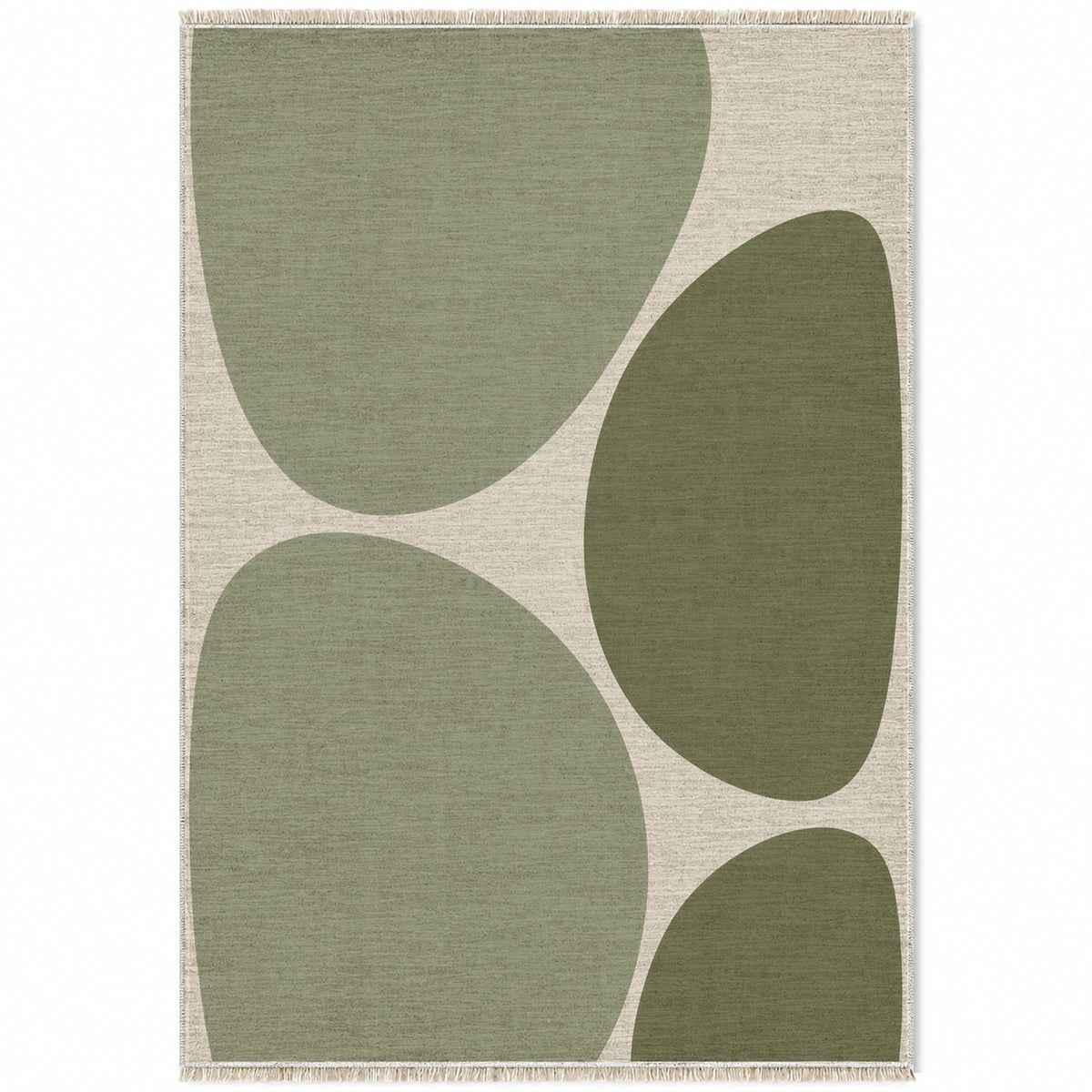 Pebble Forms Ivory & Sage washable rug top view