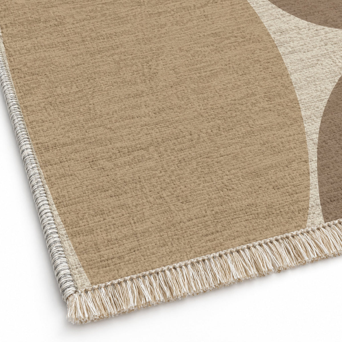 Pebble Forms Ivory & Sand washable rug close-up of the printed chenille