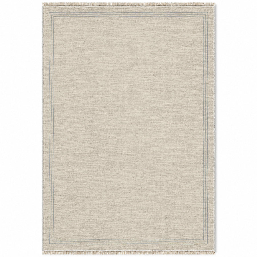 Pencil Edge Ivory & Dusty Blue Bordered Washable Rug