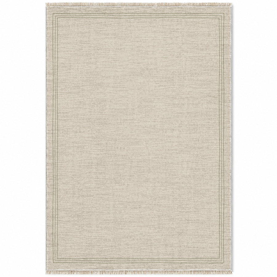 Pencil Edge Ivory & Olive Bordered Washable Rug