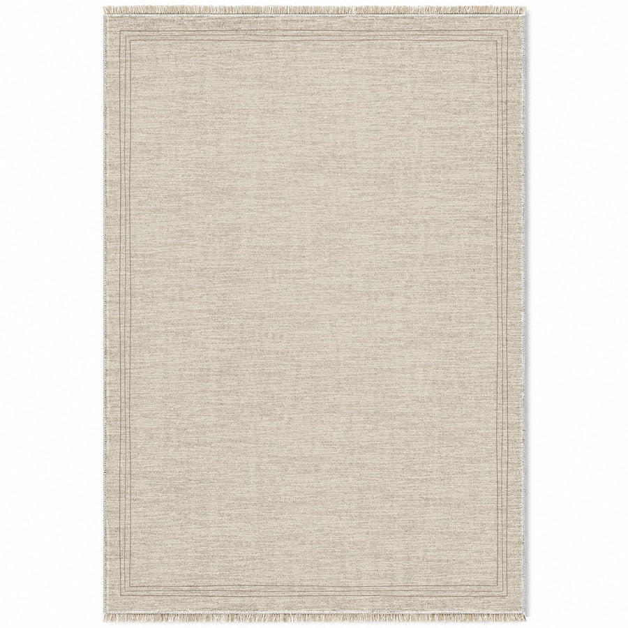 Pencil Edge Ivory & Taupe Bordered Washable Rug
