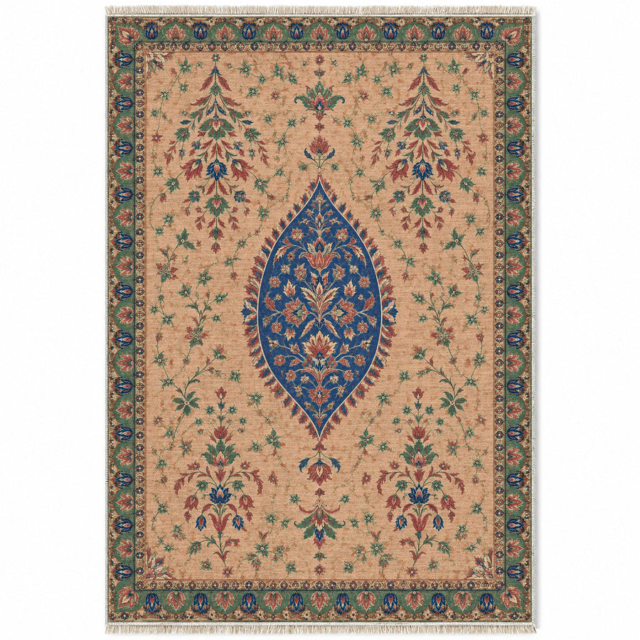 Pendant Almond Court Peach, Cobalt & Jade Distressed Washable Rug