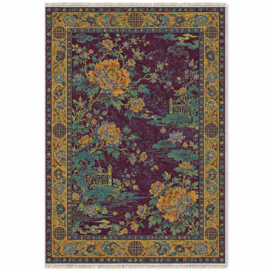 Peony Hall Burgundy & Teal Oriental Washable Rug