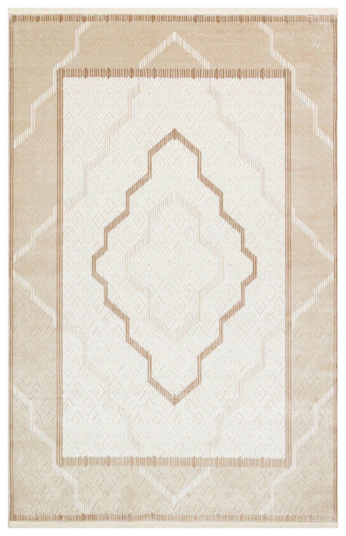 Beige and white geometric patterned rug