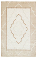 Beige and white geometric patterned rug