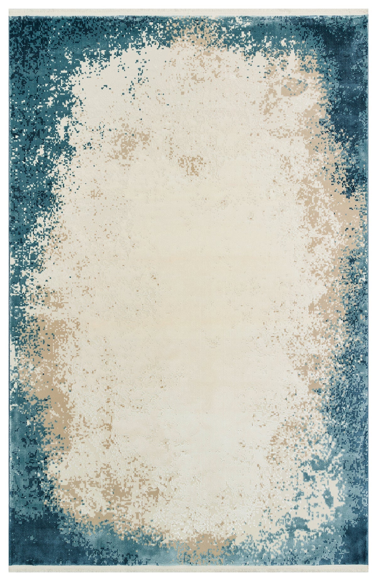 Rug with abstract design in blue and beige tones