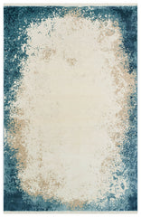 Rug with abstract design in blue and beige tones