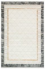 Rug with geometric pattern and border design on a white background