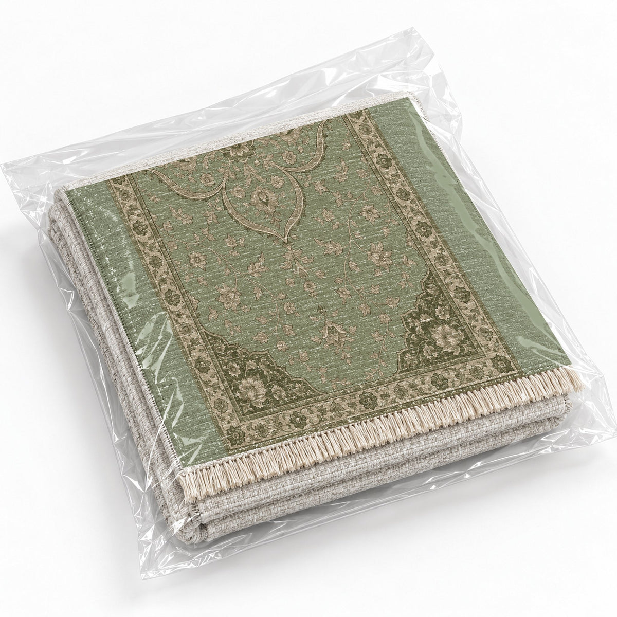 Petal Court Sage & Oat washable rug rolled and packaged