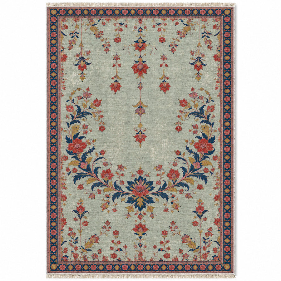 Petal Crescent Court Glacier, Ink & Vermilion Distressed Washable Rug