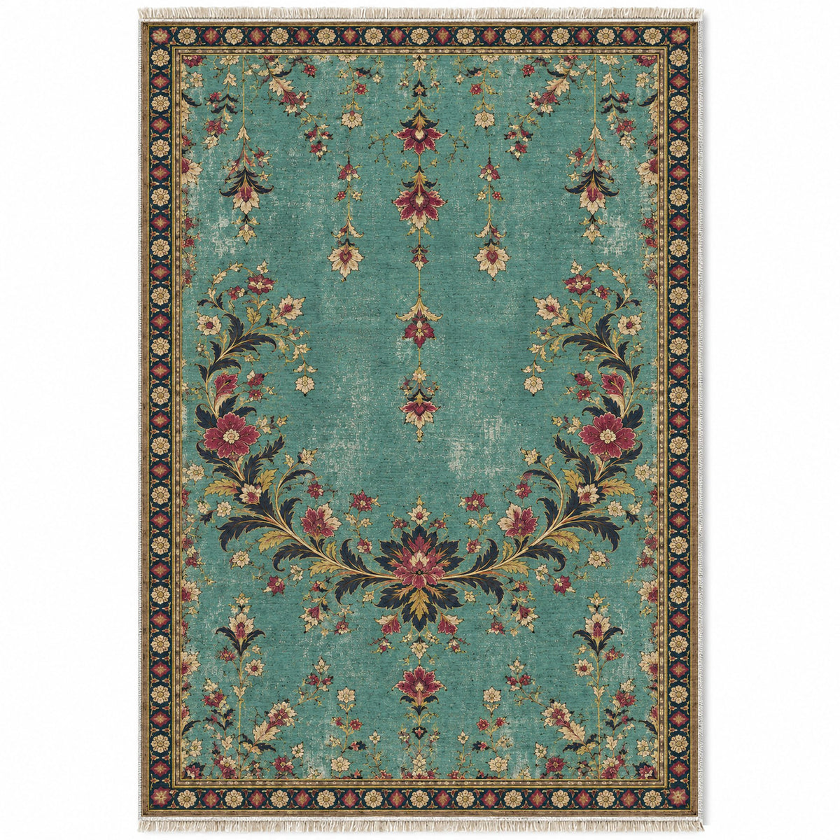 Petal Crescent Court Lagoon & Berry washable rug top view