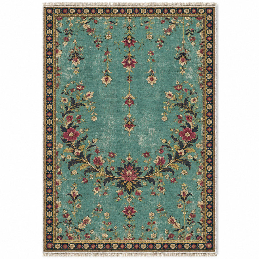 Petal Crescent Court Lagoon & Berry Distressed Washable Rug