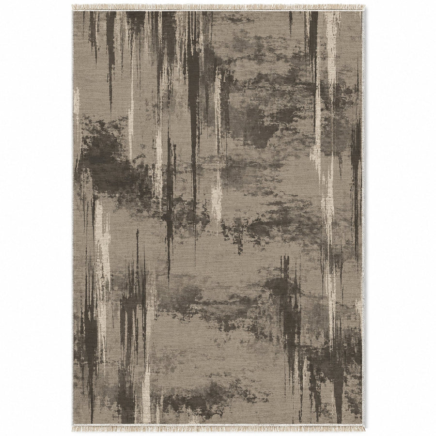 Pigment Rain Greige & Charcoal Abstract Washable Rug