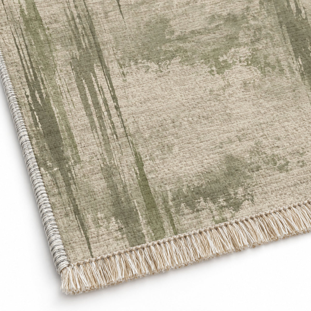 Pigment Rain Ivory & Sage washable rug close-up of the printed chenille