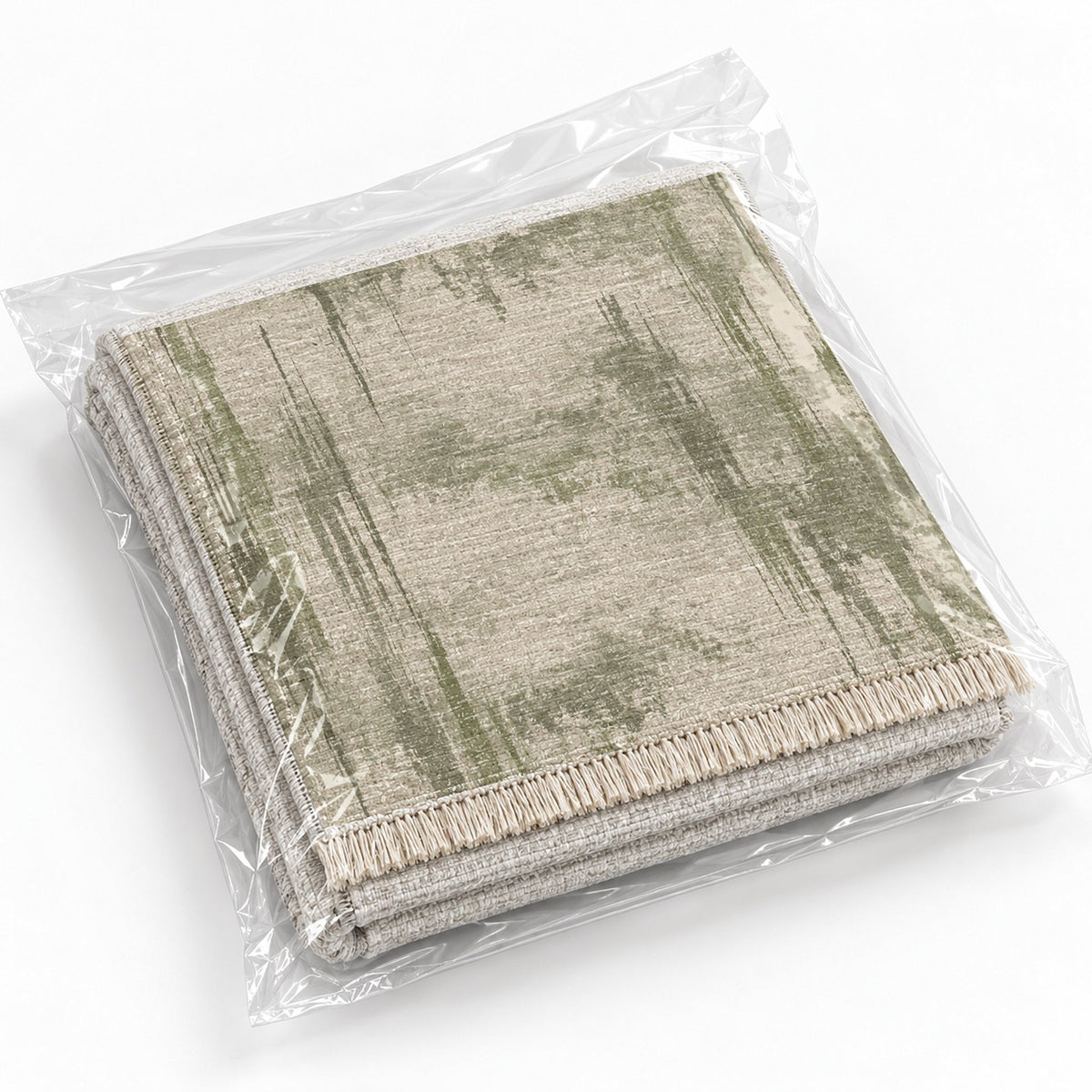 Pigment Rain Ivory & Sage washable rug rolled and packaged