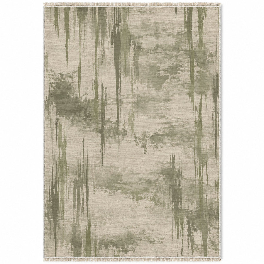 Pigment Rain Ivory & Sage Abstract Washable Rug