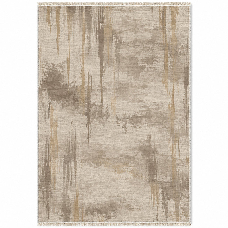 Pigment Rain Ivory & Taupe Abstract Washable Rug