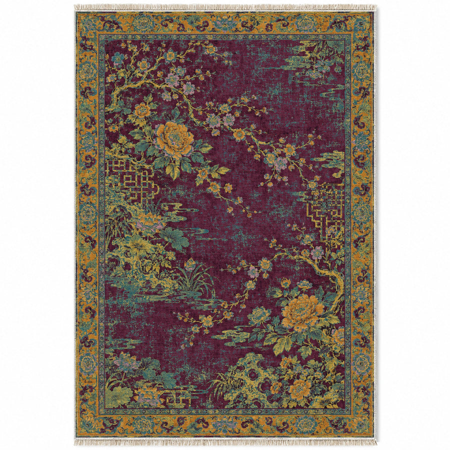 Plum Treasury Burgundy & Teal Oriental Washable Rug