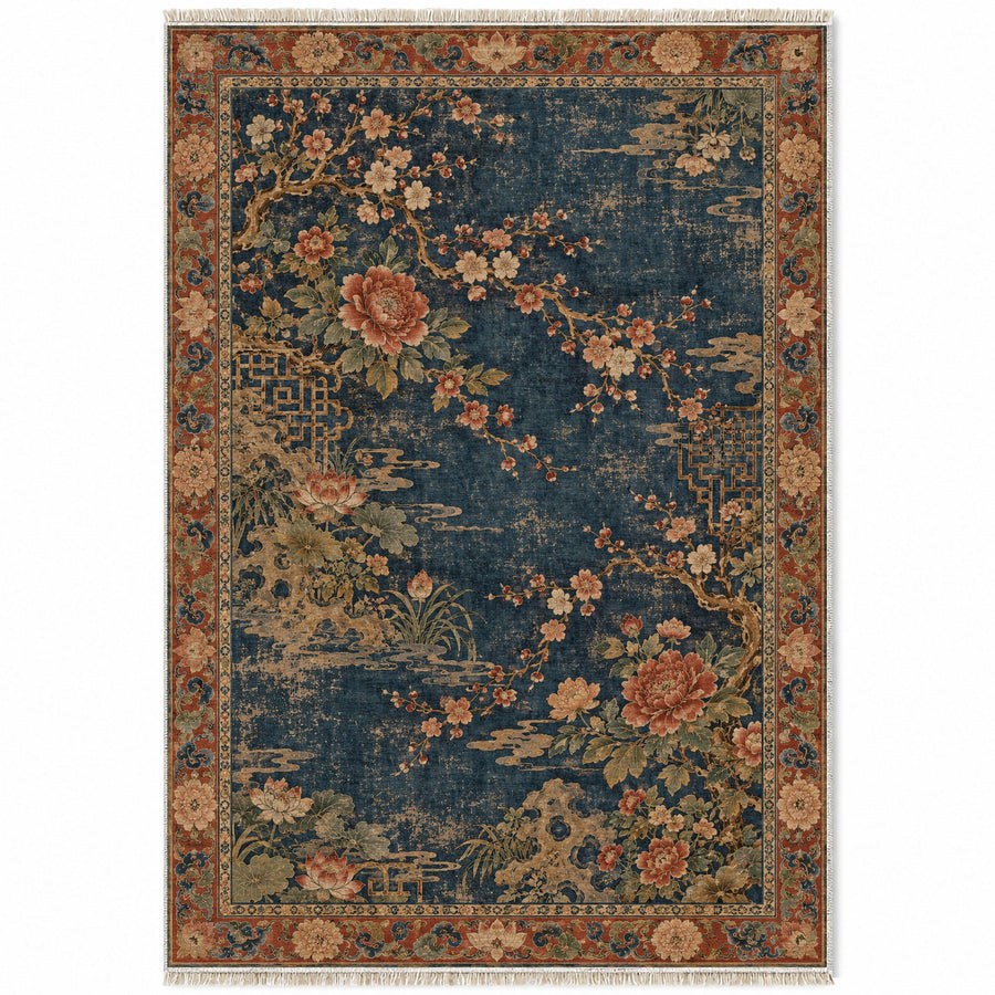 Plum Treasury Indigo & Rust Oriental Washable Rug