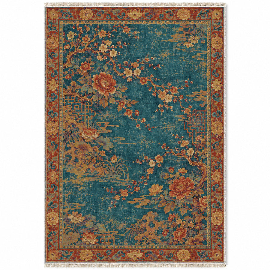 Plum Treasury Peacock & Ochre Oriental Washable Rug