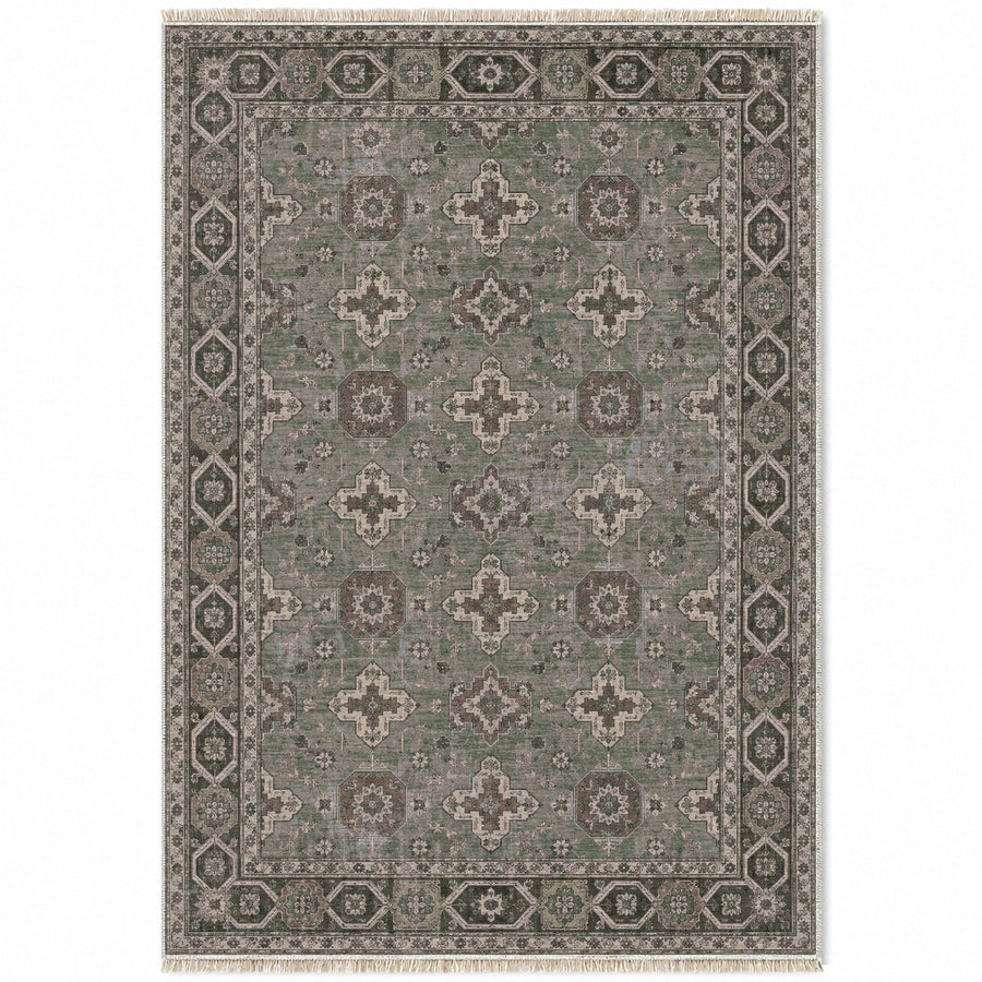 Polygon Rosettes Graphite & Linen Seljuk Washable Rug