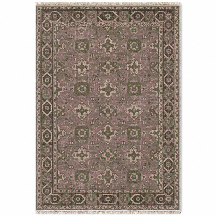 Polygon Rosettes Rose & Olive Seljuk Washable Rug