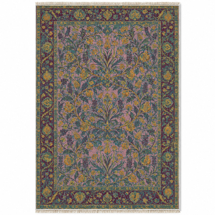 Pomegranate Court Burgundy & Teal Ottoman Washable Rug
