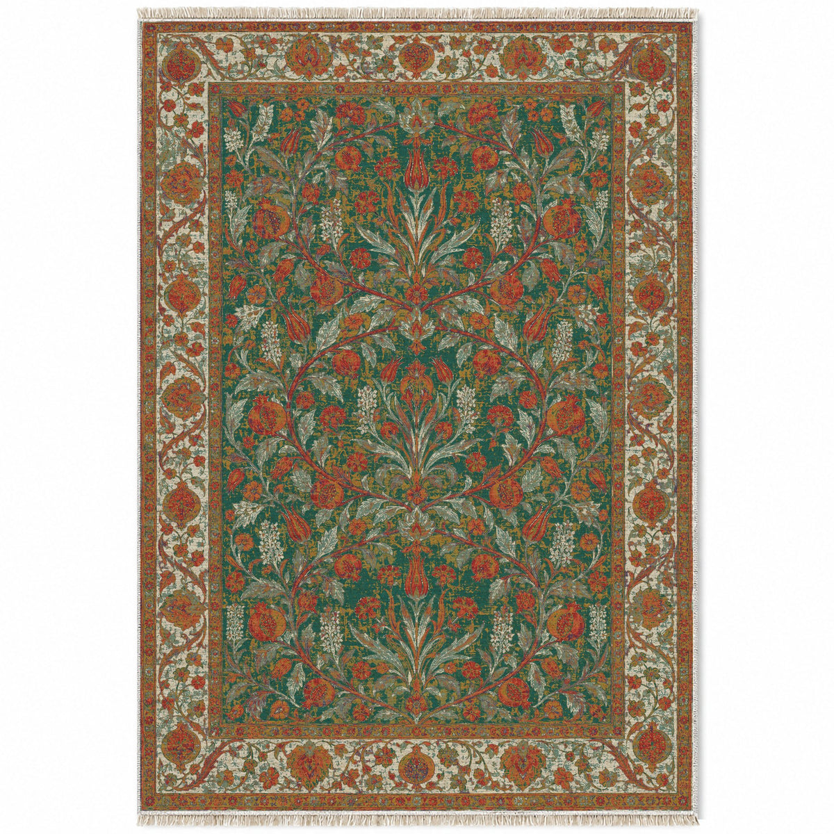 Pomegranate Court Emerald & Terracotta washable rug top view