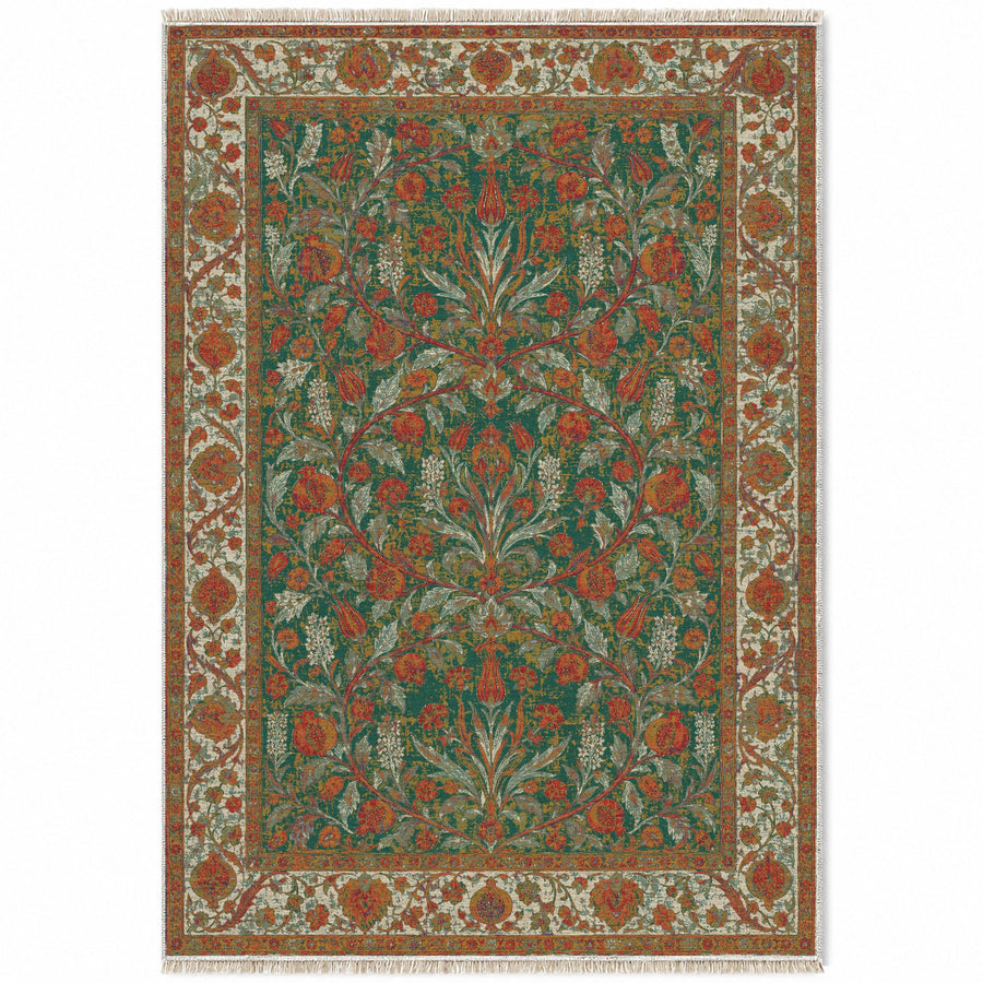 Pomegranate Court Emerald & Terracotta Ottoman Washable Rug