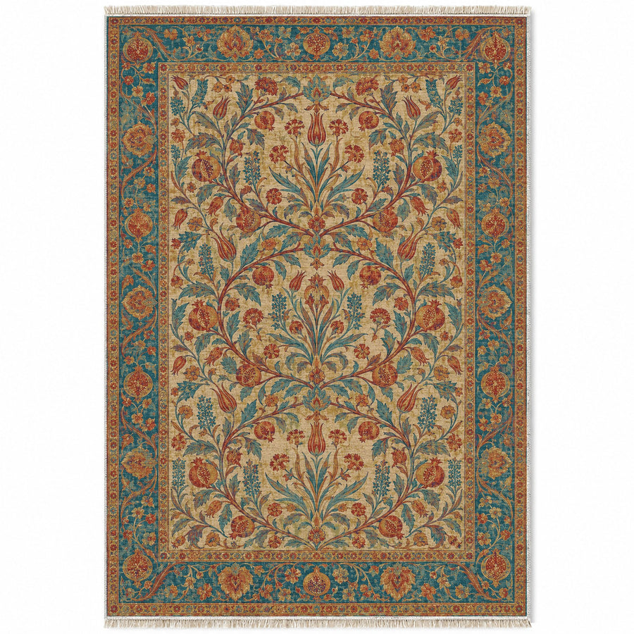 Pomegranate Court Peacock & Ochre Ottoman Washable Rug
