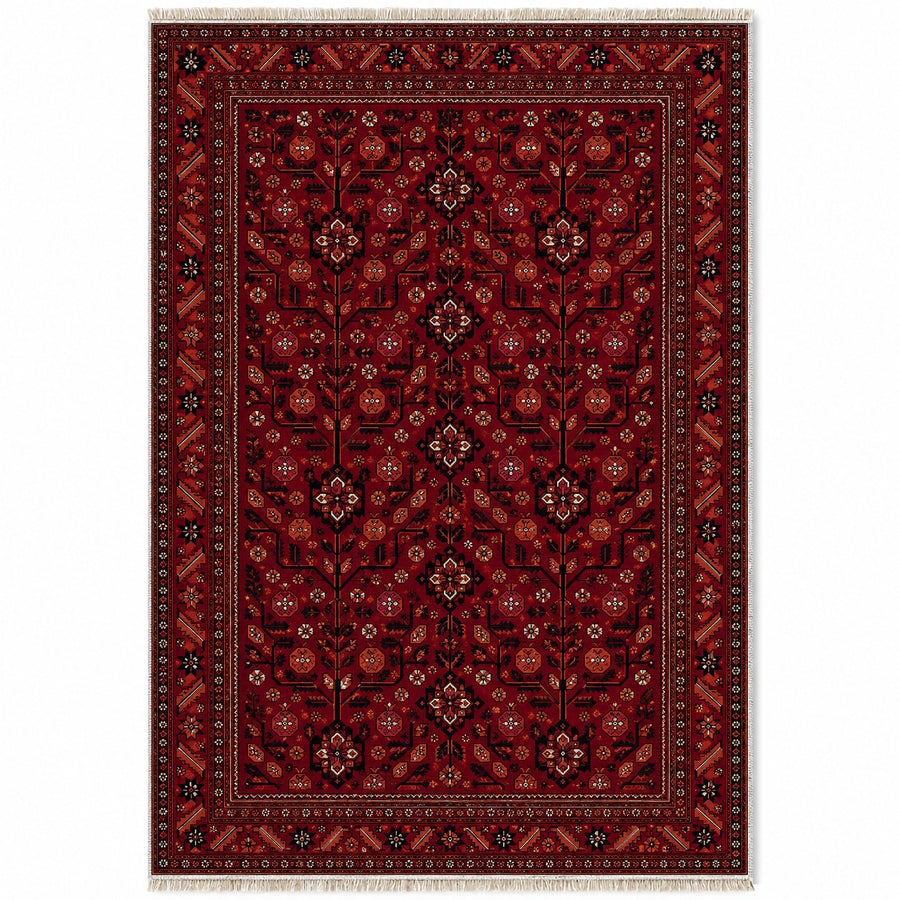 Pomegranate Garden Burgundy Afghan Washable Rug