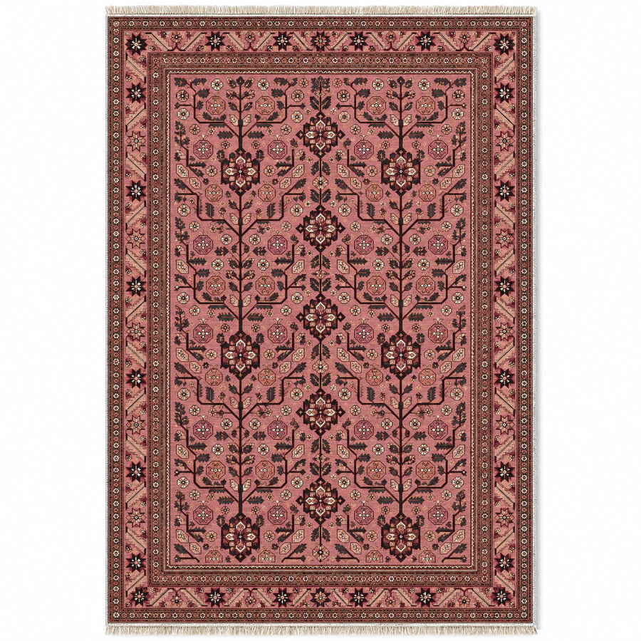 Pomegranate Garden Faded Pink Afghan Washable Rug