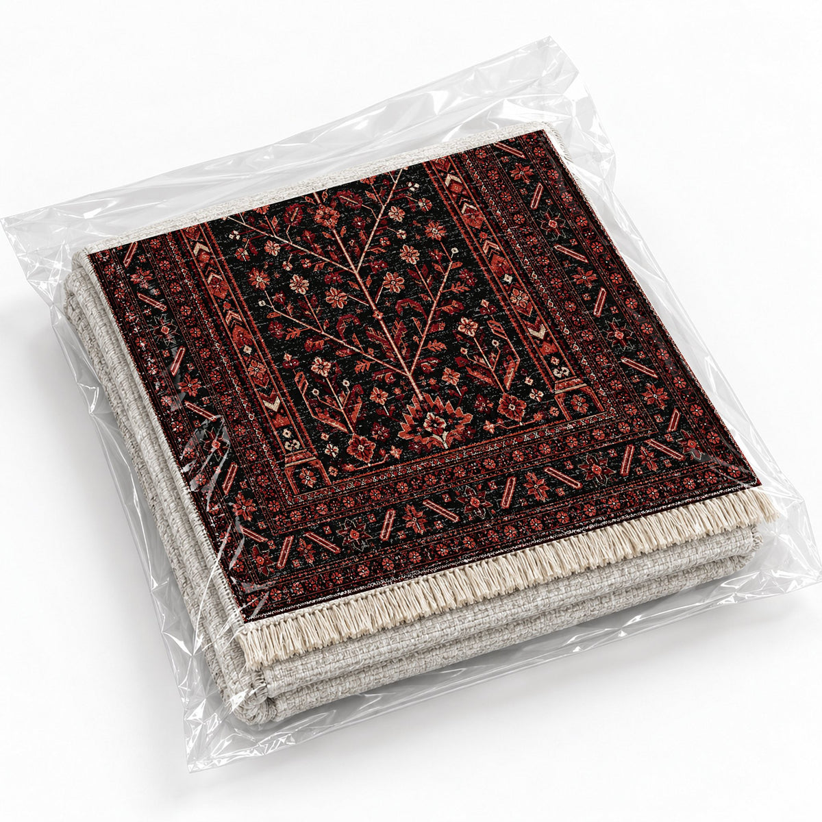 Prayer Arch Black washable rug rolled and packaged