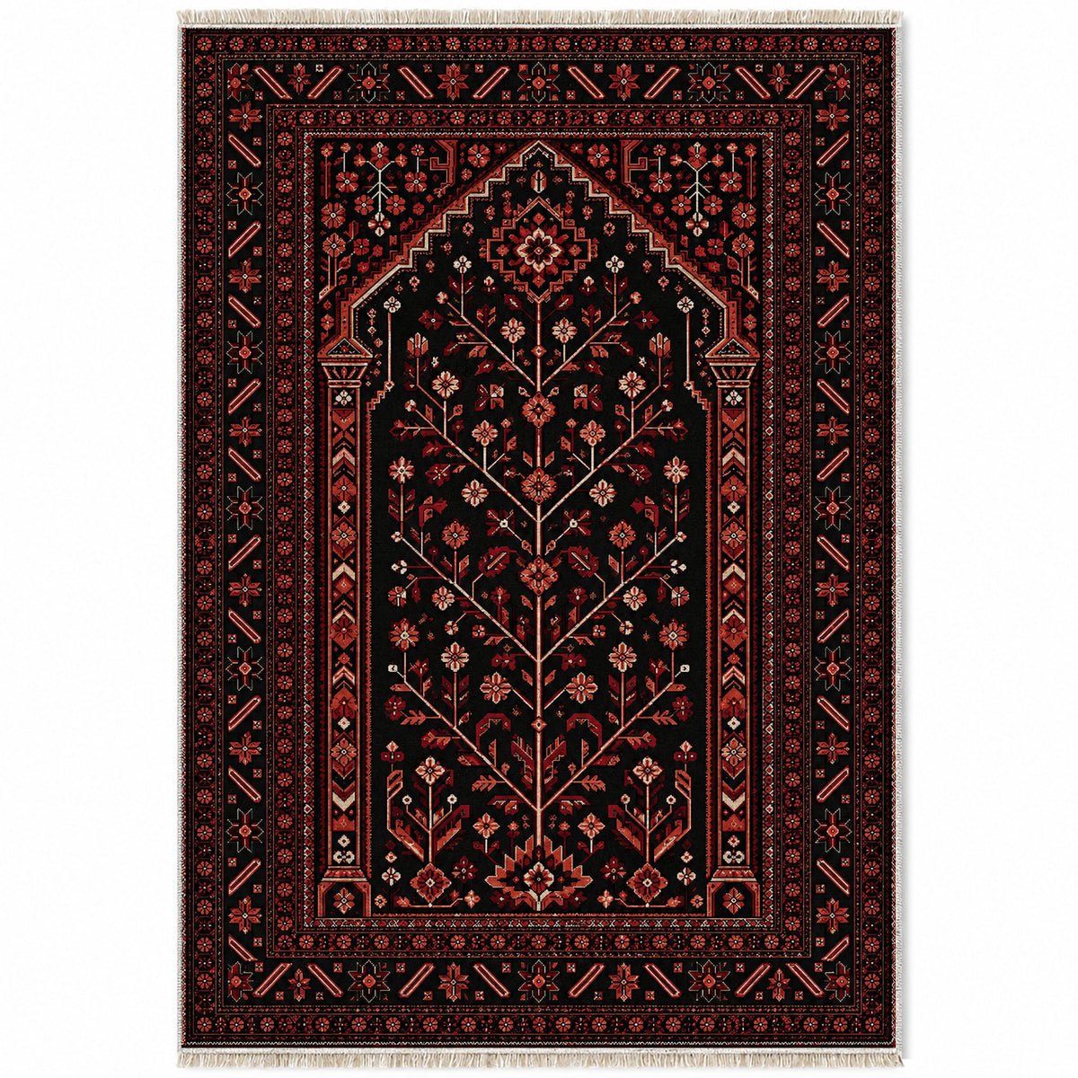 Prayer Arch Black washable rug top view