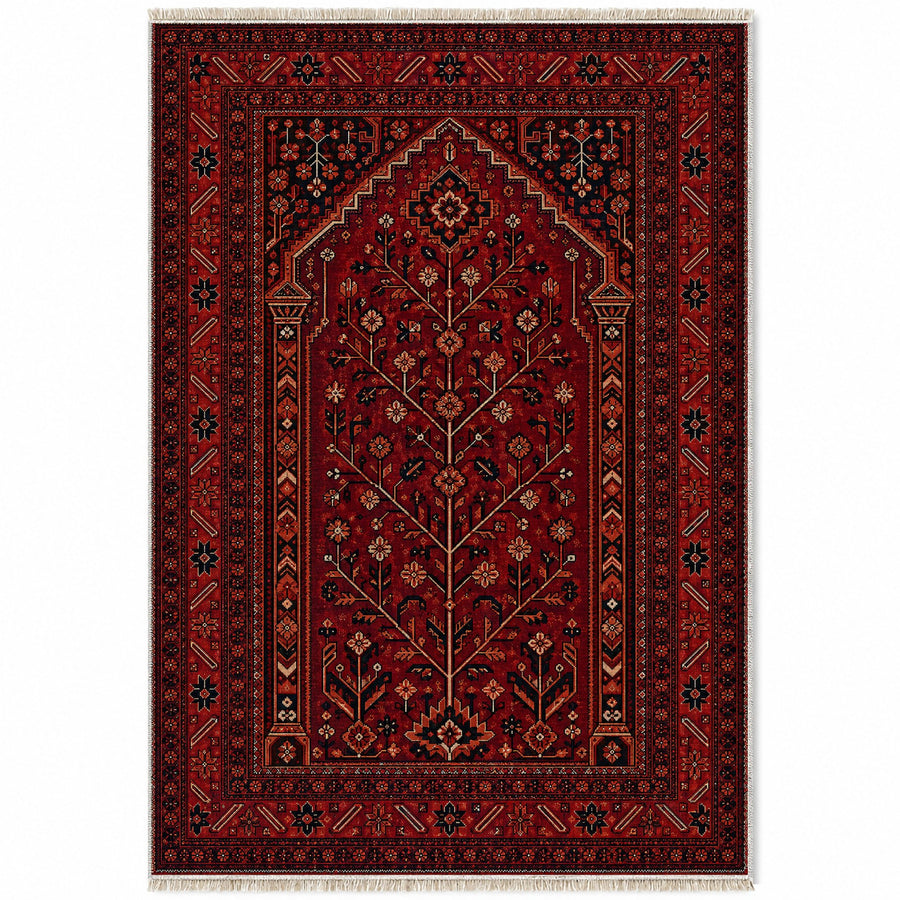 Prayer Arch Burgundy Afghan Washable Rug